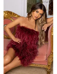 Out On The Town | Berry Feather Bandeau Mini Dress - 2