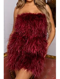 Out On The Town | Berry Feather Bandeau Mini Dress - 4
