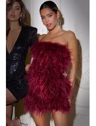 Out On The Town | Berry Feather Bandeau Mini Dress - 7