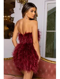 Out On The Town | Berry Feather Bandeau Mini Dress - 1
