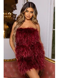 Out On The Town | Berry Feather Bandeau Mini Dress