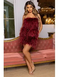 Out On The Town | Berry Feather Bandeau Mini Dress - 3