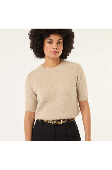 Chunky Knit Short-Sleeve Sweater BEIGE