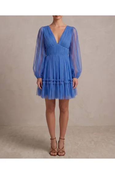 Rachel Tulle Mini Dress in Marina Blue
