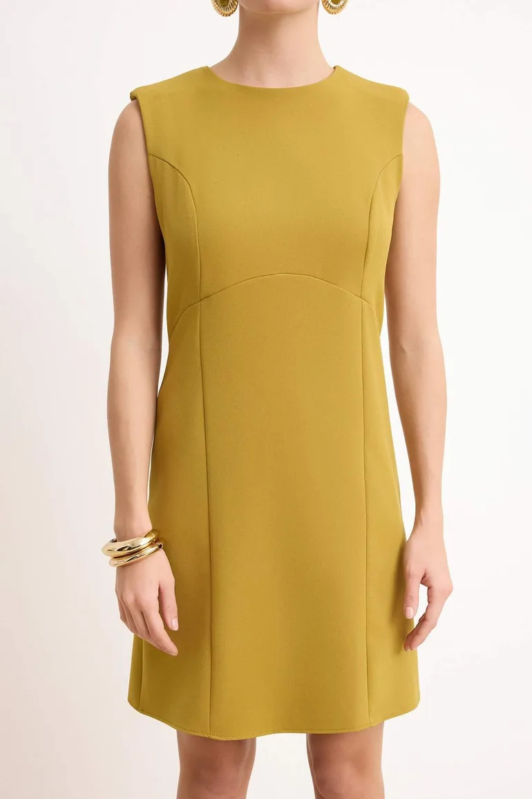 Oil Green Plain Sleeveless Mini Woven Dress - 2