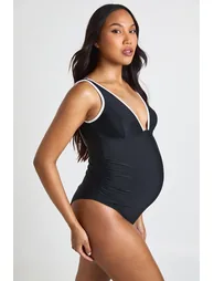 Maternity Contrast Plunge Swimsuit - black - 1