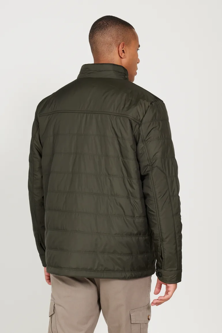 Khaki Standard Fit Regular Cut Mock Neck Coat - 6