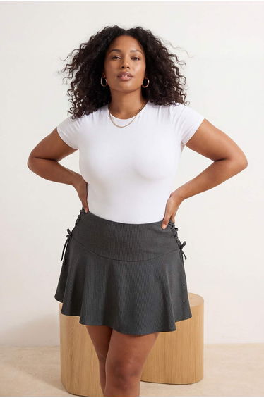 Anthracite Lace Detailed Woven Plus Size Skirt