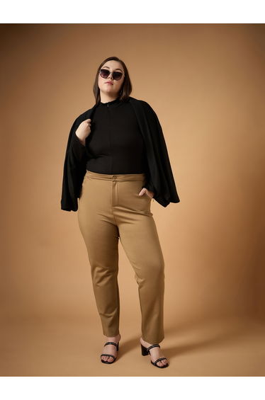 Plus Size Solid Mid Rise Slim Fit Pants