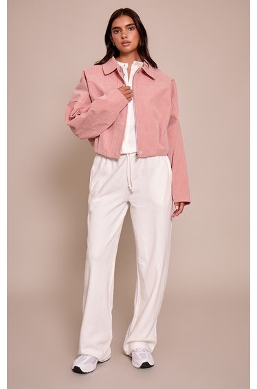 Dusty Pink Faux Suede Covered Placket Bomber Jacket