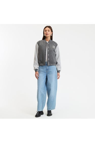 Short Bomber Jacket with Press-Stud Fastening