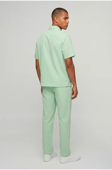Stripe Seersucker Oversized Shirt & Relaxed Trouser Set - sage