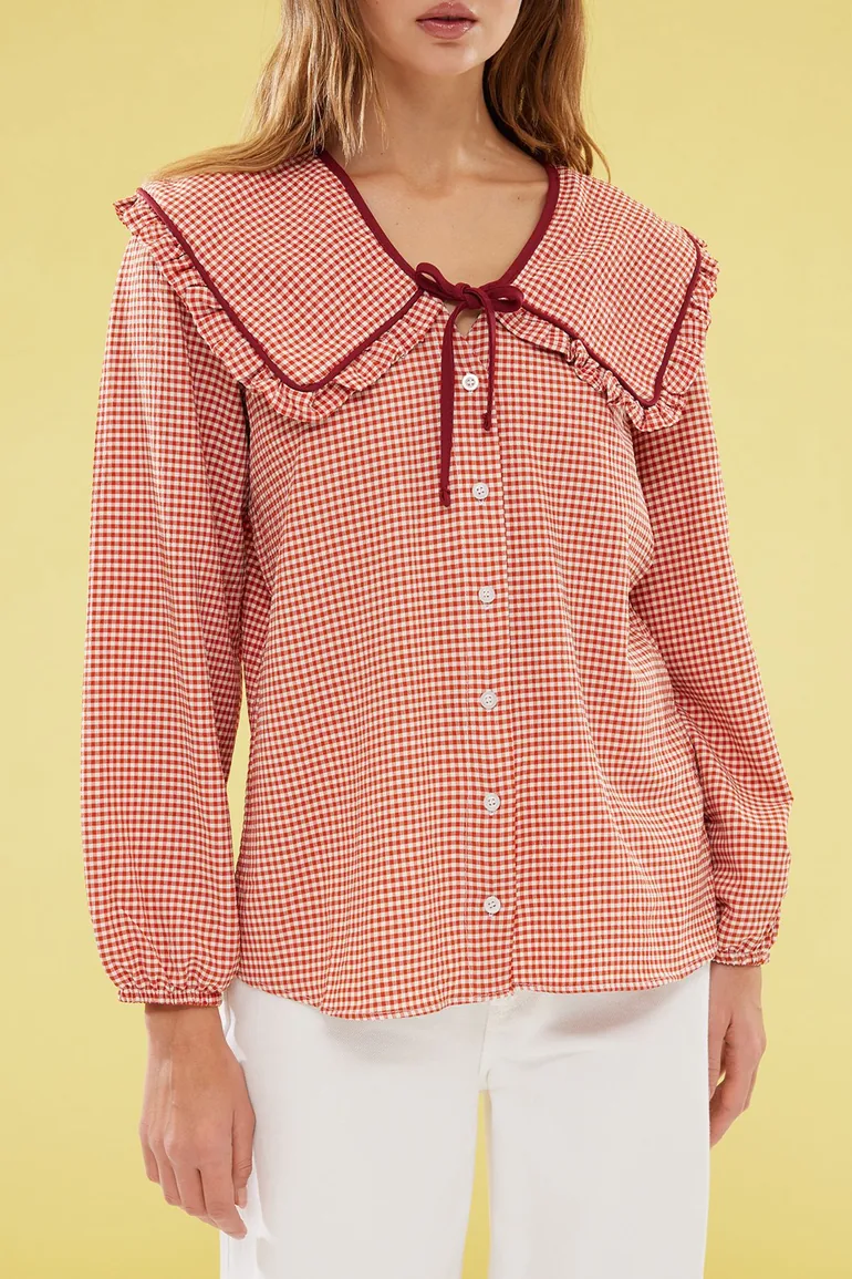 Brick Embossed Gingham Baby Collar Shirt - 3