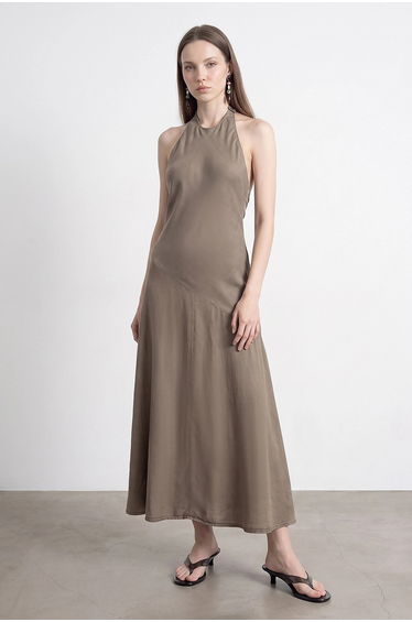 DILVIN Tencel Halter Maxi Dress
