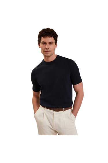 Ted Baker Mens Torrent Wool Blend Ribbed Raglan T-Shirt - Navy