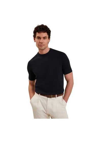 Ted Baker Mens Torrent Wool Blend Ribbed Raglan T-Shirt - Navy