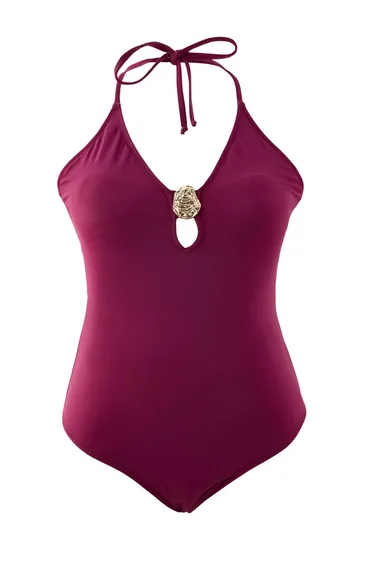 Plum Sea Shell Accessory Plus Size Swimsuit