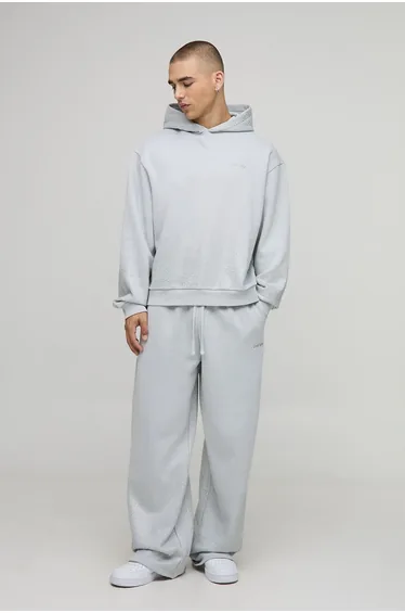 Oversized Boxy Rhinestone Hoodie And Wide Leg Jogger - grey