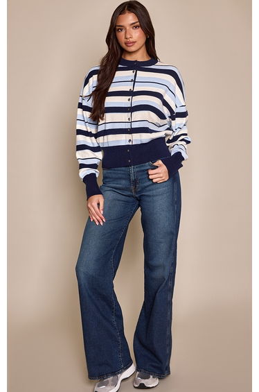 Blue Stripe Compact Knitted Cardigan