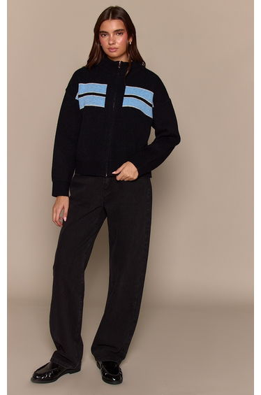 Black Striped Knitted Sporty Jumper