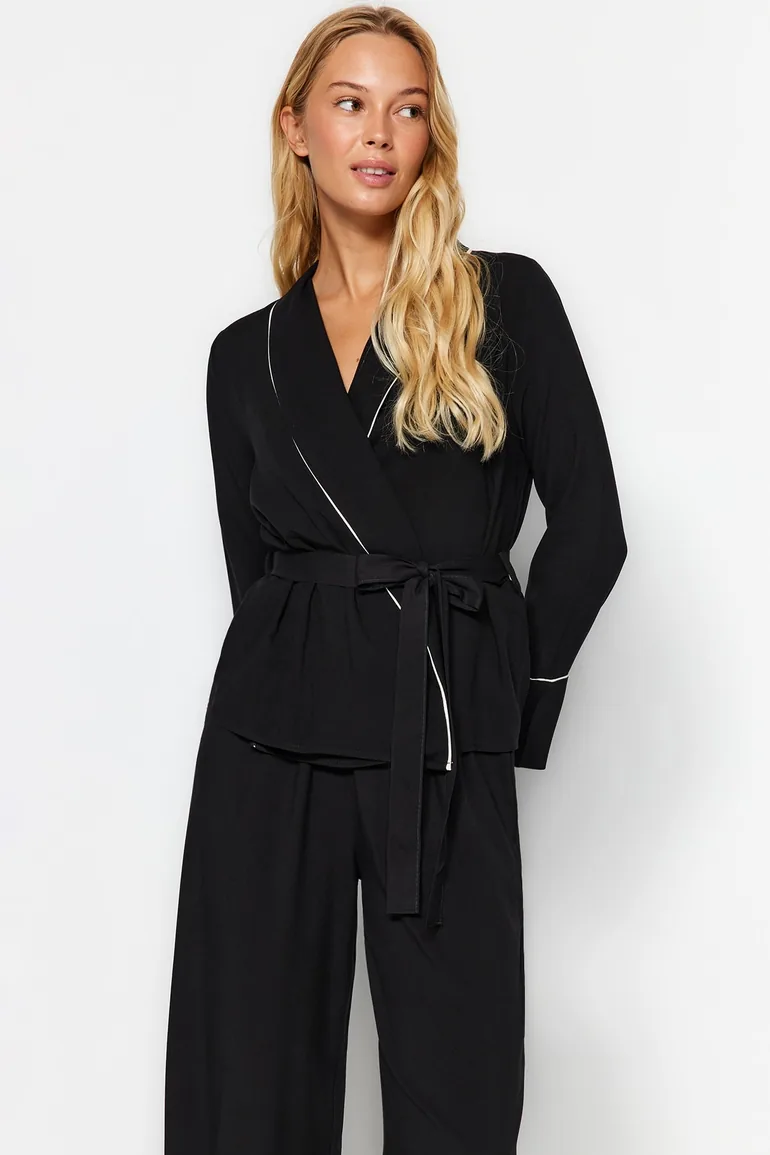 طقم بيجاما بنطلون و قميص بإبزيم بأزرار مزدوجة - أسود - 5