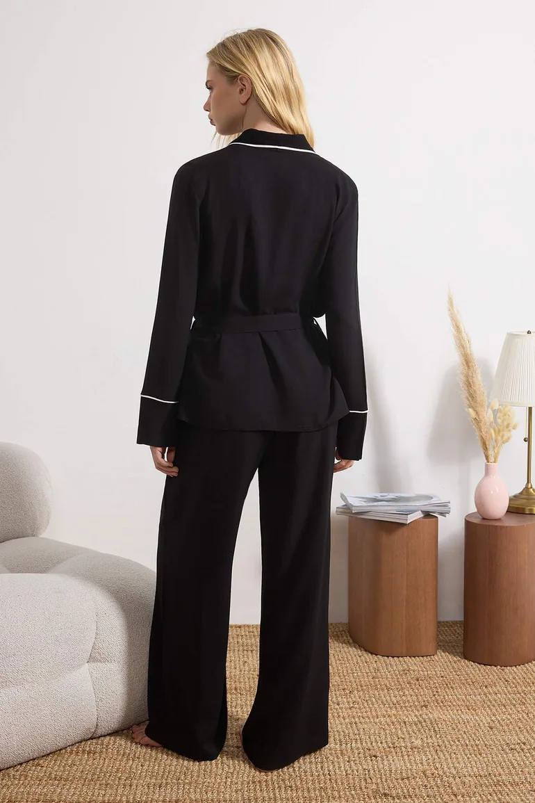 طقم بيجاما بنطلون و قميص بإبزيم بأزرار مزدوجة - أسود - 3