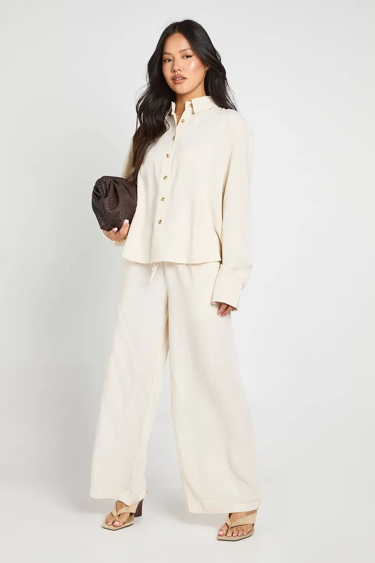 Petite Premium Linen Oversized Shirt - natural - 2