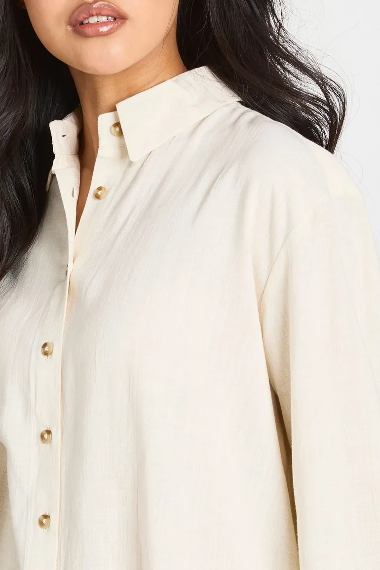 Petite Premium Linen Oversized Shirt - natural - 3