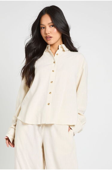 Petite Premium Linen Oversized Shirt - natural