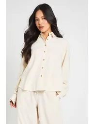 Petite Premium Linen Oversized Shirt - natural