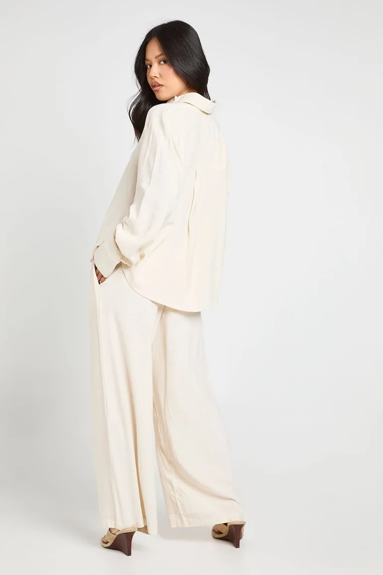 Petite Premium Linen Oversized Shirt - natural - 1