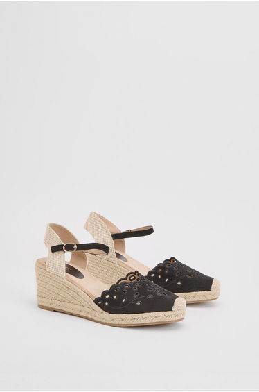 Britany Cut Out Detail Faux Suede 2 Part Espadrille Wedges