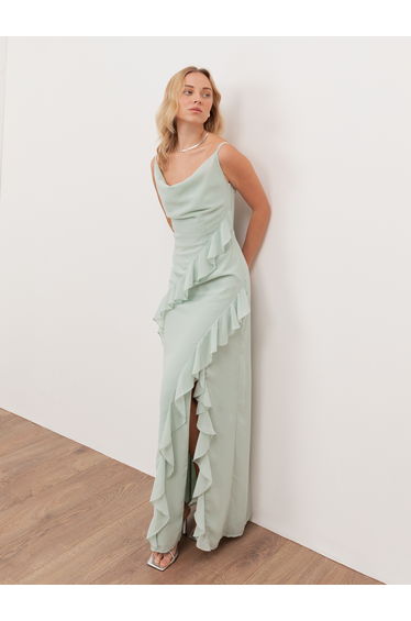 Anaya With Love Mint Waterfall Ruffle Cowl Neck Cami Maxi Dress