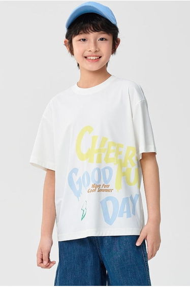 Boys' Short Sleeve T-Shirt - Textured Fabric With Front Print And Crew Neck
