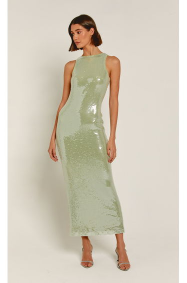 Sage Green Sequin Racer Back Maxi Dress