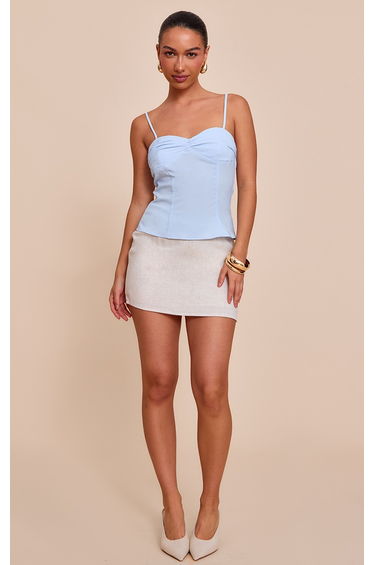 Natural Linen Look Mini Skirt