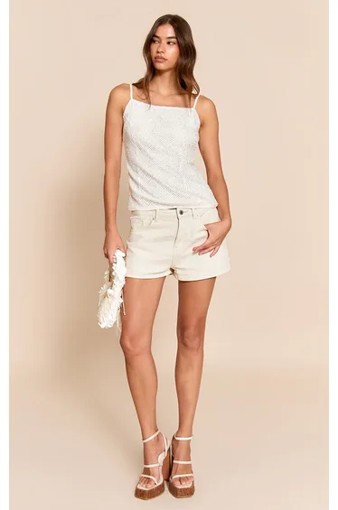 توب بريتي ليتل ثينق قطن بلون كريمي بلا أكمام