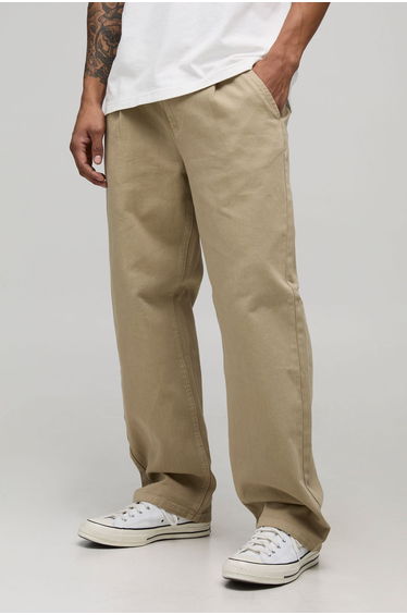 Relaxed Fit Half & Half Waistband Washed Twill Trouser - taupe