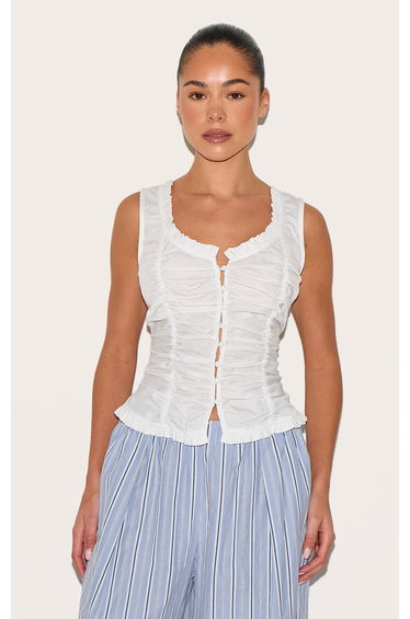White Cotton Ruched Front Fitted Top