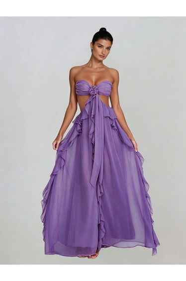 Fyntrix Strapless Ruffle Maxi Dress In Lilac