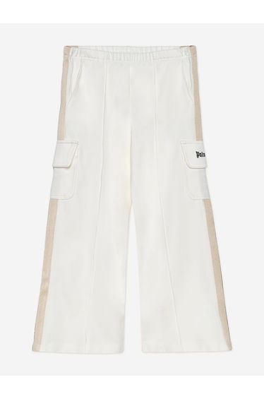 Palm Angels Girls Track Wide Leg Cargo Pants in Ivory