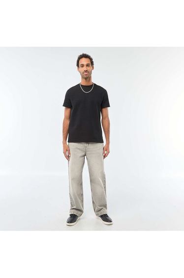 Waffle Knit Short-Sleeve T-Shirt BLACK