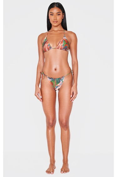 Red Printed Ruched Tie Side Bikini Bottoms