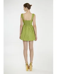 Leaf-Green Gathered-Bust Mini-Dress - 1