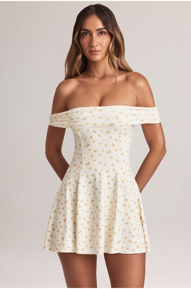 Modal Off-Shoulder A-Line Mini Dress in Floral Print
