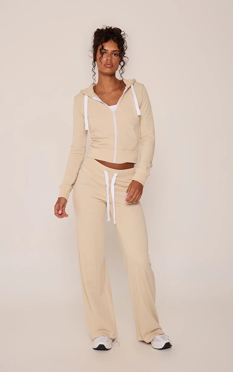 Oatmeal Fitted Zip Up Loopback Hoodie