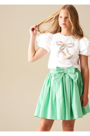 Elodie Sequin Bow Puff Sleeve Top