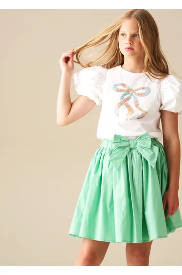 Elodie Sequin Bow Puff Sleeve Top