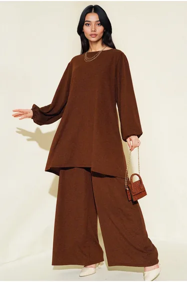 BDART Textured Long Sleeve Tunic and Wide Leg Pants Set