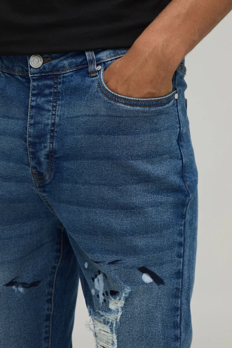 All Over Ripped Paint Splatter Skinny Jeans - stonewash - 3